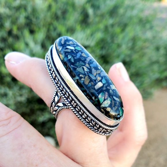 New Amazing Copper Ethiopian Opal 925 Silver Statement Ring. - Picture 3 of 16